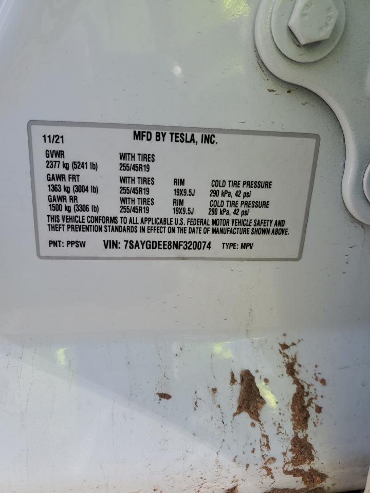 Photo 11 VIN: 7SAYGDEE8NF320074 - TESLA MODEL Y 