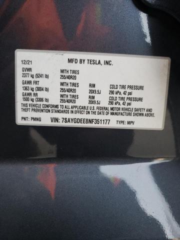 Photo 12 VIN: 7SAYGDEE8NF351177 - TESLA MODEL Y 