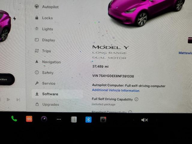 Photo 8 VIN: 7SAYGDEE8NF391338 - TESLA MODEL Y 