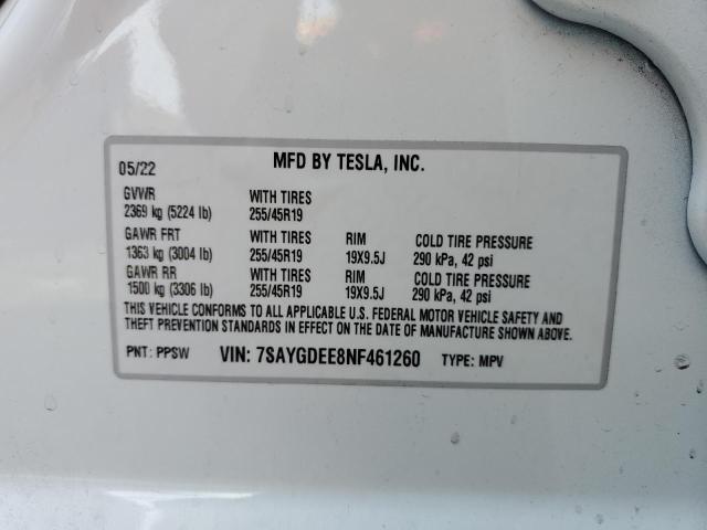 Photo 9 VIN: 7SAYGDEE8NF461260 - TESLA MODEL Y 