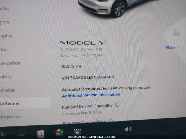 Photo 6 VIN: 7SAYGDEE8NF504608 - TESLA MODEL Y 