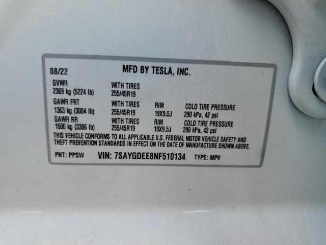 Photo 12 VIN: 7SAYGDEE8NF510134 - TESLA MODEL Y 