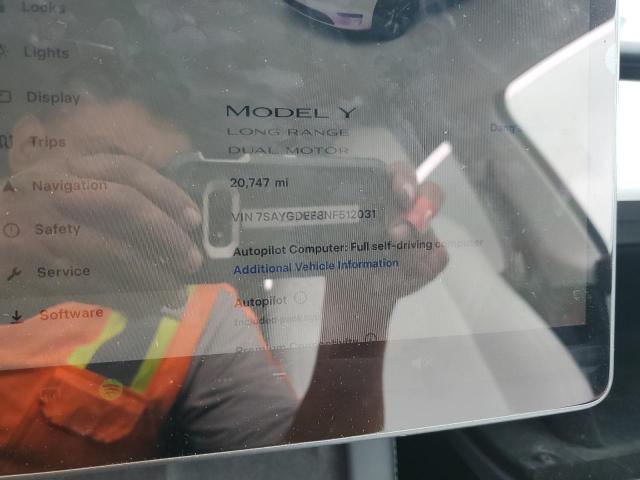 Photo 8 VIN: 7SAYGDEE8NF512031 - TESLA MODEL Y 