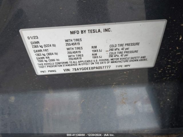 Photo 8 VIN: 7SAYGDEE8PA057777 - TESLA MODEL Y 