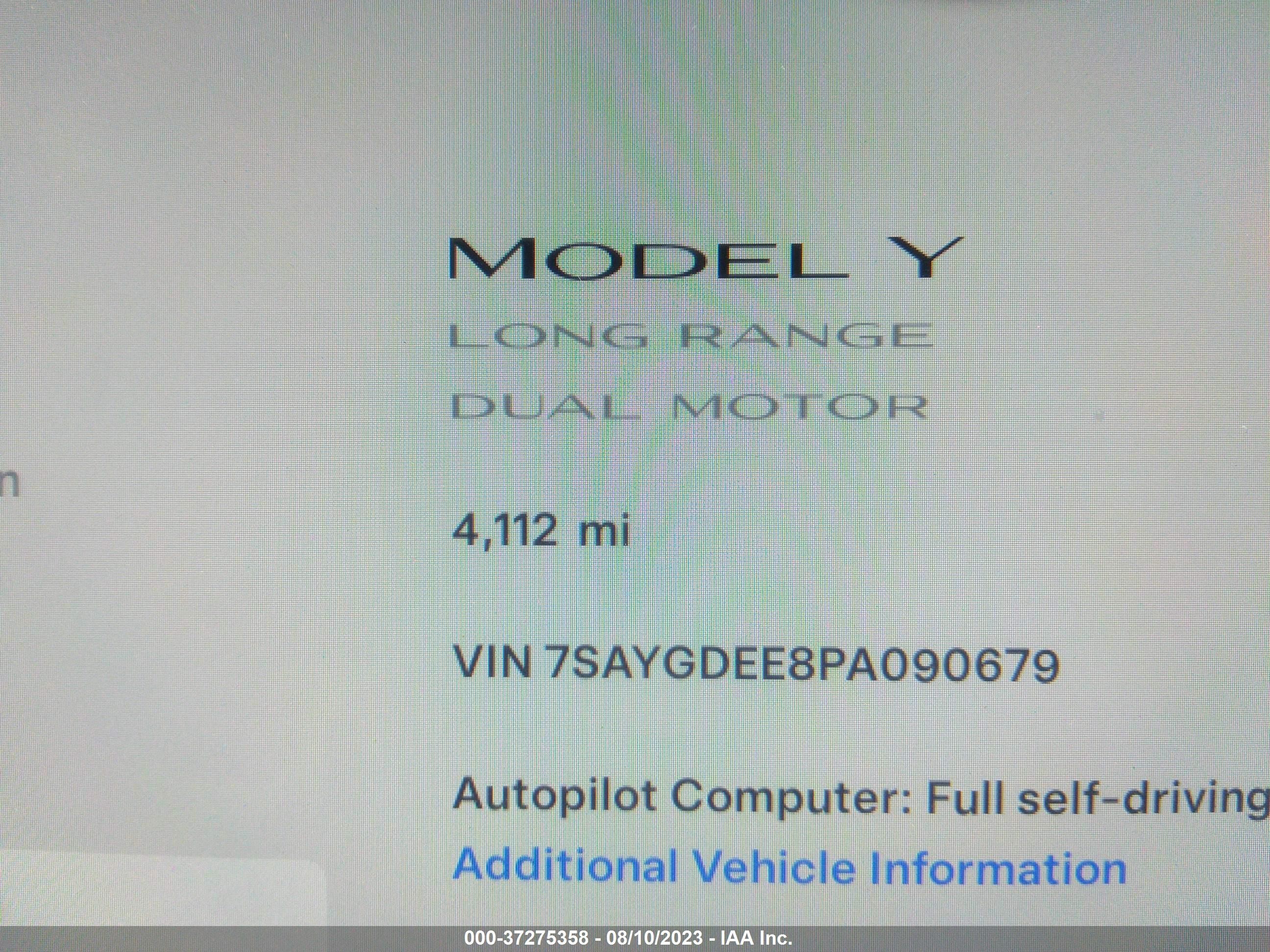 Photo 13 VIN: 7SAYGDEE8PA090679 - TESLA MODEL Y 