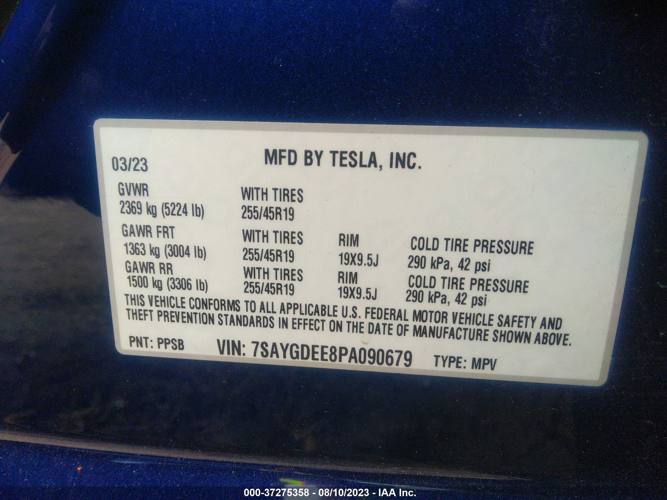 Photo 8 VIN: 7SAYGDEE8PA090679 - TESLA MODEL Y 