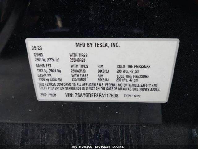 Photo 8 VIN: 7SAYGDEE8PA117508 - TESLA MODEL Y 