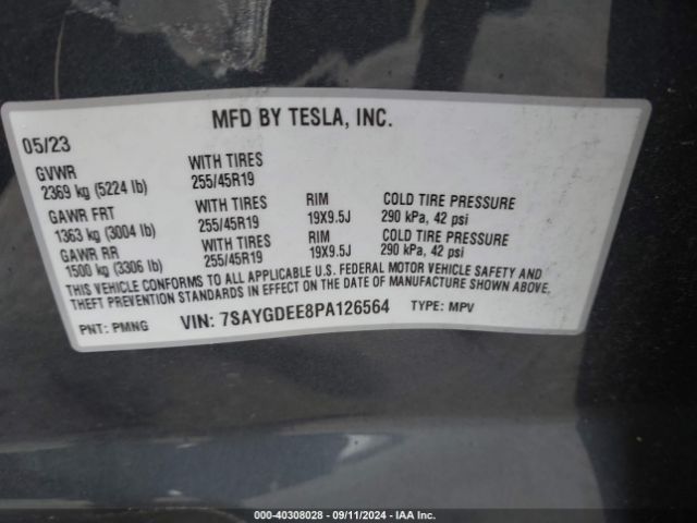 Photo 8 VIN: 7SAYGDEE8PA126564 - TESLA MODEL Y 