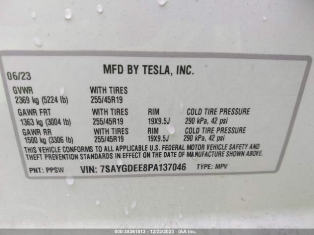 Photo 8 VIN: 7SAYGDEE8PA137046 - TESLA MODEL Y 