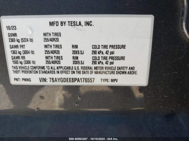 Photo 8 VIN: 7SAYGDEE8PA176557 - TESLA MODEL Y 