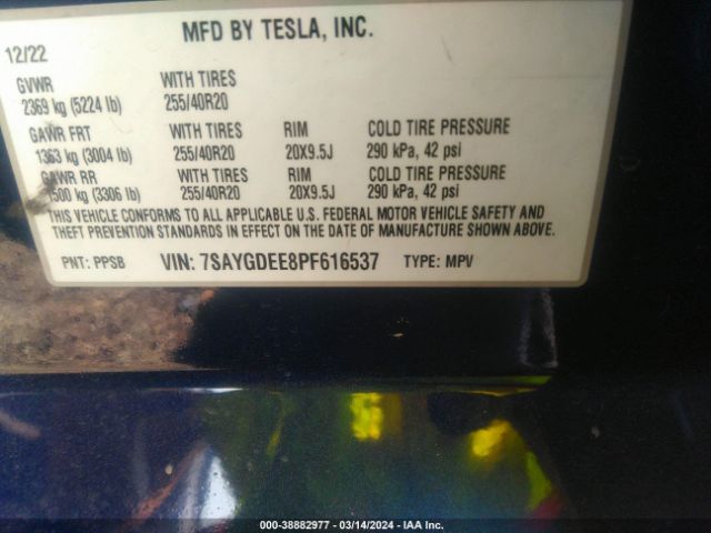 Photo 8 VIN: 7SAYGDEE8PF616537 - TESLA MODEL Y 