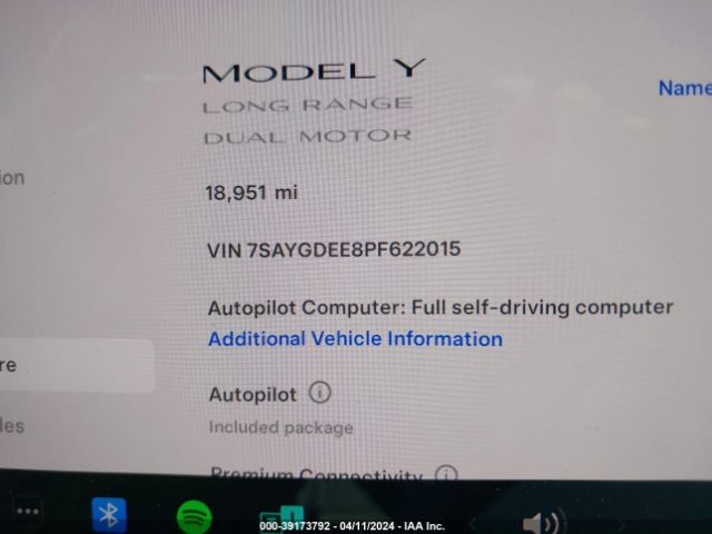 Photo 6 VIN: 7SAYGDEE8PF622015 - TESLA MODEL Y 