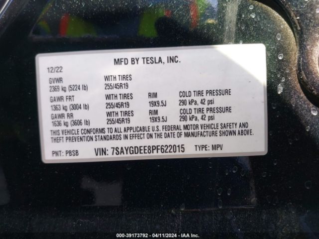 Photo 8 VIN: 7SAYGDEE8PF622015 - TESLA MODEL Y 