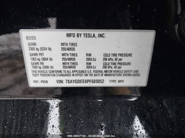 Photo 8 VIN: 7SAYGDEE8PF689052 - TESLA MODEL Y 