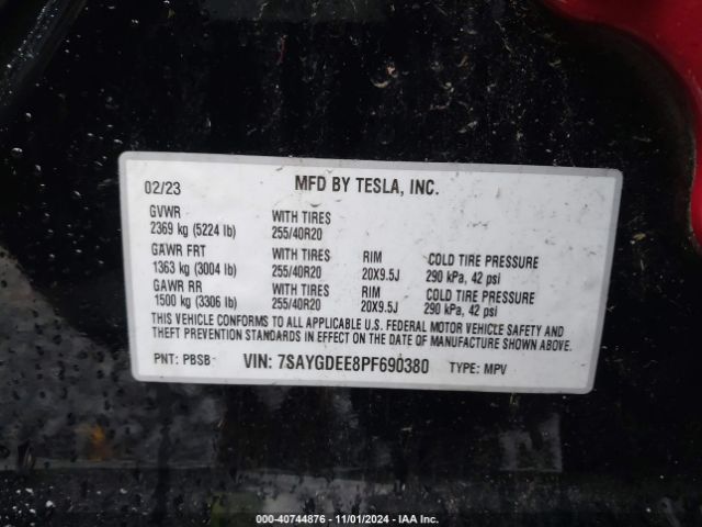 Photo 8 VIN: 7SAYGDEE8PF690380 - TESLA MODEL Y 