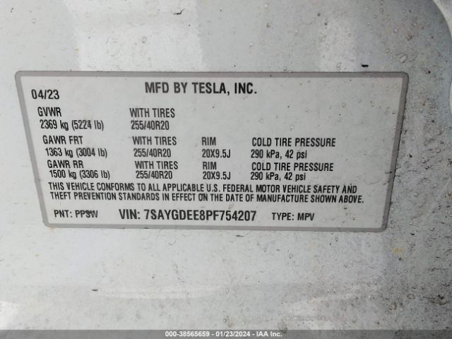 Photo 8 VIN: 7SAYGDEE8PF754207 - TESLA MODEL Y 