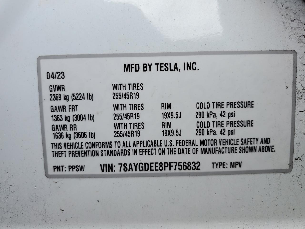 Photo 11 VIN: 7SAYGDEE8PF756832 - TESLA MODEL Y 