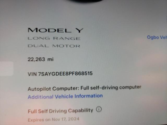 Photo 8 VIN: 7SAYGDEE8PF868515 - TESLA MODEL Y 