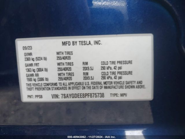 Photo 8 VIN: 7SAYGDEE8PF875738 - TESLA MODEL Y 