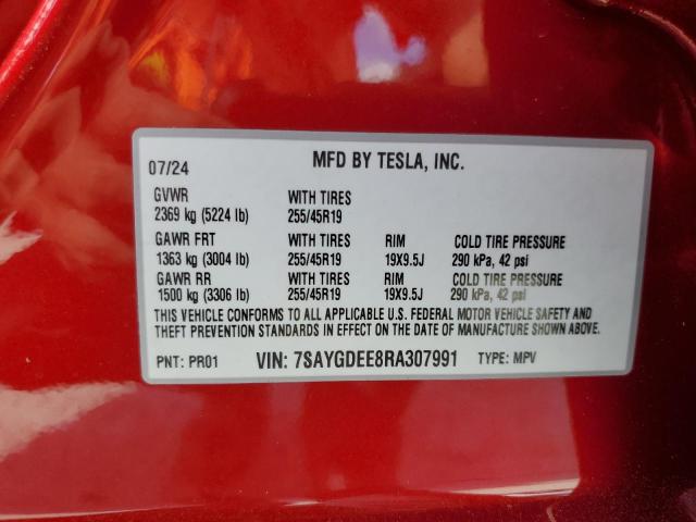 Photo 12 VIN: 7SAYGDEE8RA307991 - TESLA MODEL Y 