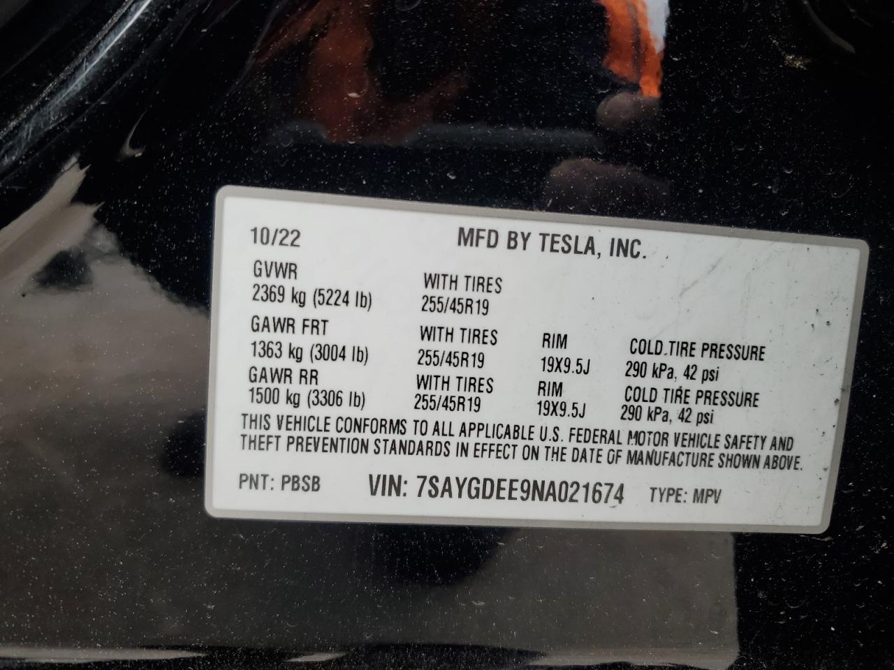 Photo 12 VIN: 7SAYGDEE9NA021674 - TESLA MODEL Y 