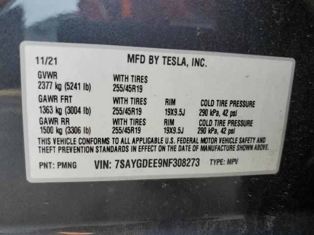 Photo 9 VIN: 7SAYGDEE9NF308273 - TESLA MODEL Y 