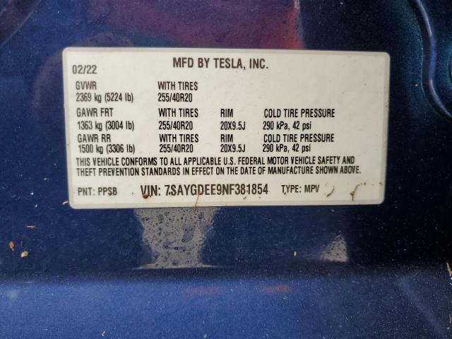 Photo 13 VIN: 7SAYGDEE9NF381854 - TESLA MODEL Y 