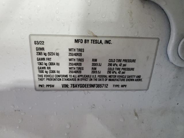 Photo 11 VIN: 7SAYGDEE9NF385712 - TESLA MODEL Y 