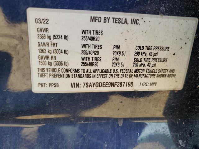 Photo 11 VIN: 7SAYGDEE9NF387198 - TESLA MODEL Y 