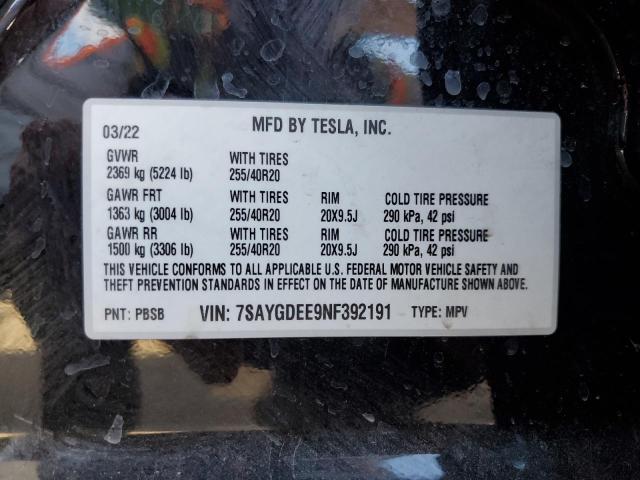 Photo 12 VIN: 7SAYGDEE9NF392191 - TESLA MODEL Y 