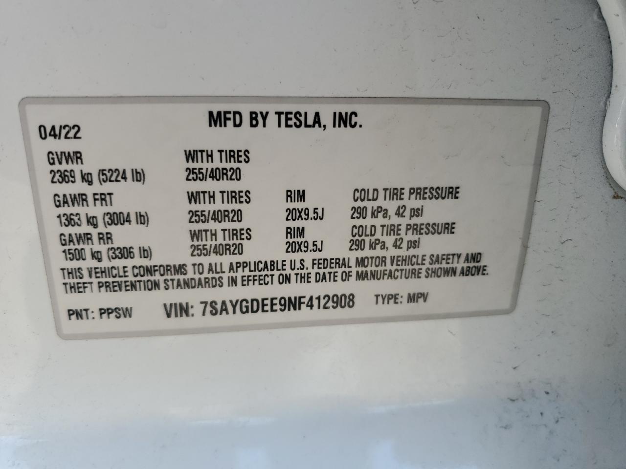 Photo 11 VIN: 7SAYGDEE9NF412908 - TESLA MODEL Y 