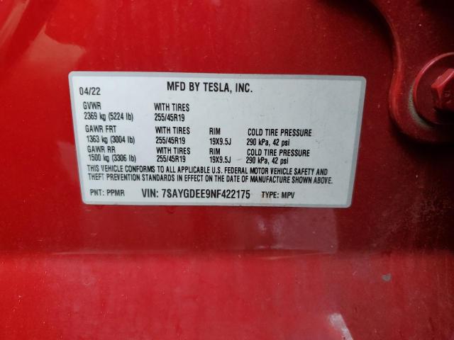 Photo 13 VIN: 7SAYGDEE9NF422175 - TESLA MODEL Y 