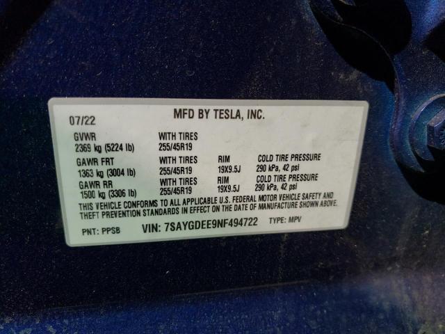 Photo 11 VIN: 7SAYGDEE9NF494722 - TESLA MODEL Y 