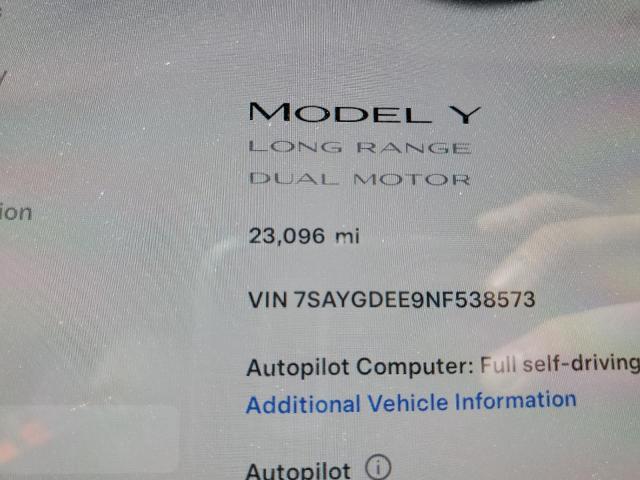 Photo 8 VIN: 7SAYGDEE9NF538573 - TESLA MODEL Y 