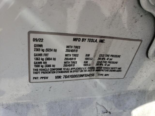 Photo 11 VIN: 7SAYGDEE9NF554255 - TESLA MODEL Y 