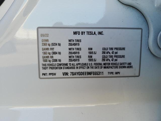 Photo 11 VIN: 7SAYGDEE9NF555311 - TESLA MODEL Y 