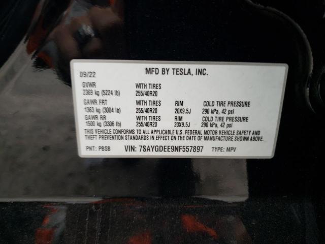 Photo 11 VIN: 7SAYGDEE9NF557897 - TESLA MODEL Y 