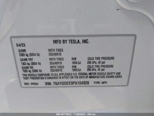 Photo 8 VIN: 7SAYGDEE9PA104928 - TESLA MODEL Y 