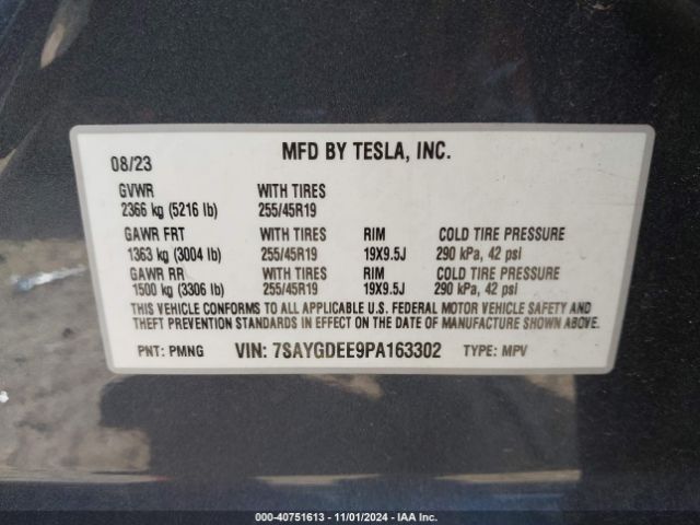 Photo 8 VIN: 7SAYGDEE9PA163302 - TESLA MODEL Y 