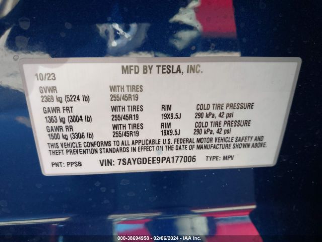 Photo 8 VIN: 7SAYGDEE9PA177006 - TESLA MODEL Y 