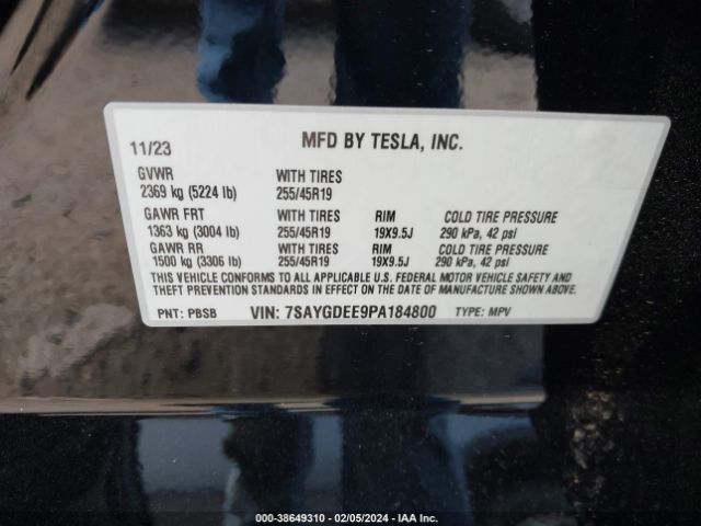 Photo 8 VIN: 7SAYGDEE9PA184800 - TESLA MODEL Y 