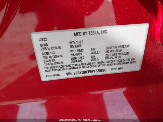 Photo 8 VIN: 7SAYGDEE9PF635890 - TESLA MODEL Y 