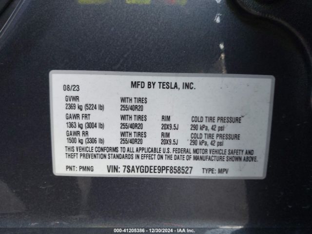 Photo 8 VIN: 7SAYGDEE9PF858527 - TESLA MODEL Y 