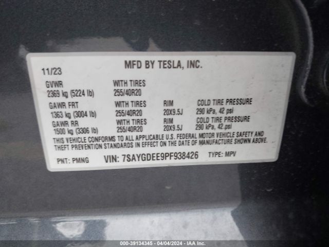 Photo 8 VIN: 7SAYGDEE9PF938426 - TESLA MODEL Y 