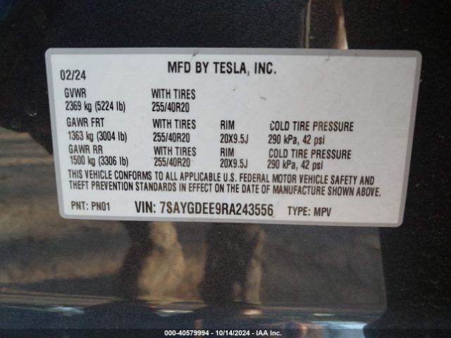 Photo 8 VIN: 7SAYGDEE9RA243556 - TESLA MODEL Y 