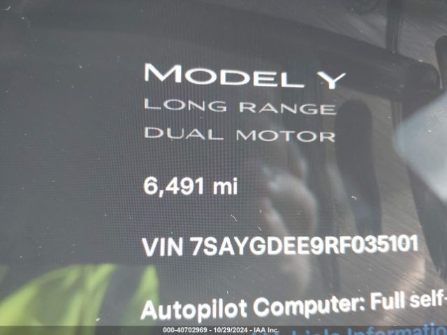 Photo 6 VIN: 7SAYGDEE9RF035101 - TESLA MODEL Y 