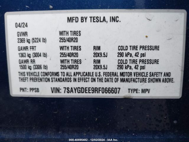 Photo 8 VIN: 7SAYGDEE9RF066607 - TESLA MODEL Y 