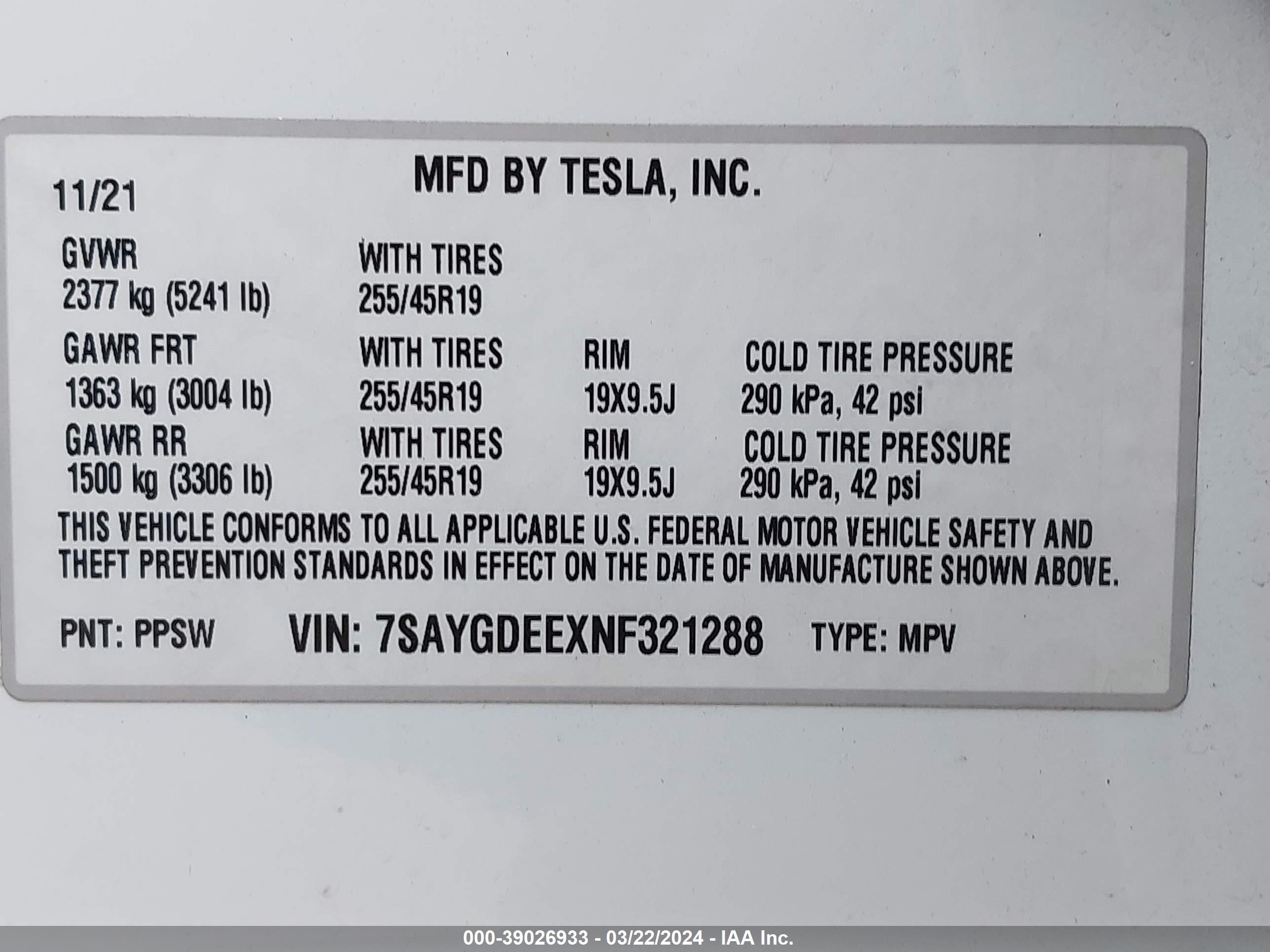 Photo 8 VIN: 7SAYGDEEXNF321288 - TESLA MODEL Y 