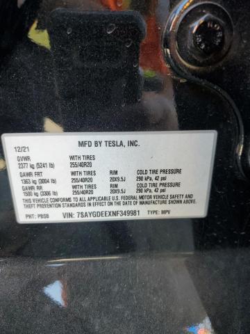 Photo 13 VIN: 7SAYGDEEXNF349981 - TESLA MODEL Y 