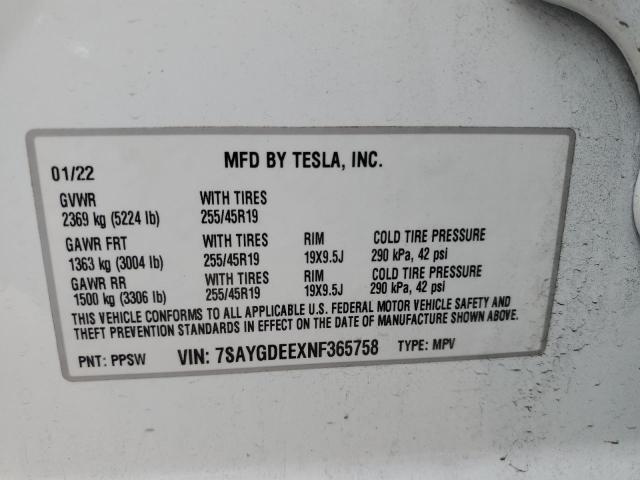 Photo 12 VIN: 7SAYGDEEXNF365758 - TESLA MODEL Y 